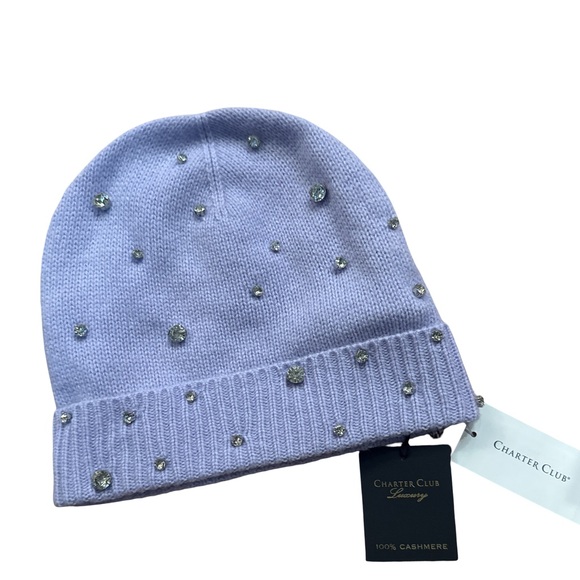 Charter Club Accessories - Charter Club 100% Cashmere Embellished Fresh Orchid Beanie Hat Created for Macys